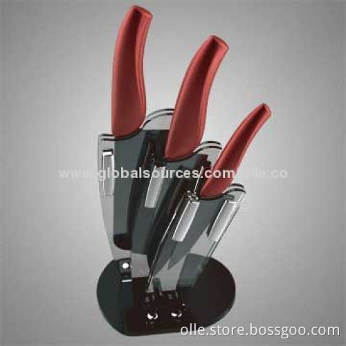 Pink Handle Ceramic Knife Set with Peeler